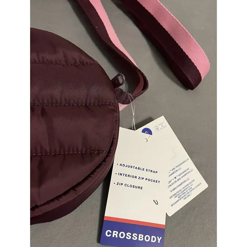 NWT Champion Quilted Crossbody Bag Maroon Pink Adjustable Strap